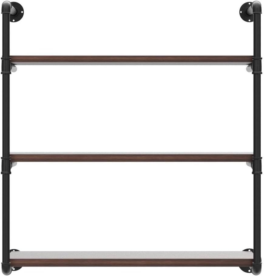 Industrial Pipe Shelving Wall Mounted,30in Rustic Metal Floating Shelves,Steampunk Real Wood Book Shelves,Wall Shelf Unit Bookshelf Hanging Wall Shelves,Farmhouse Kitchen Bar Shelving(3 Tier)