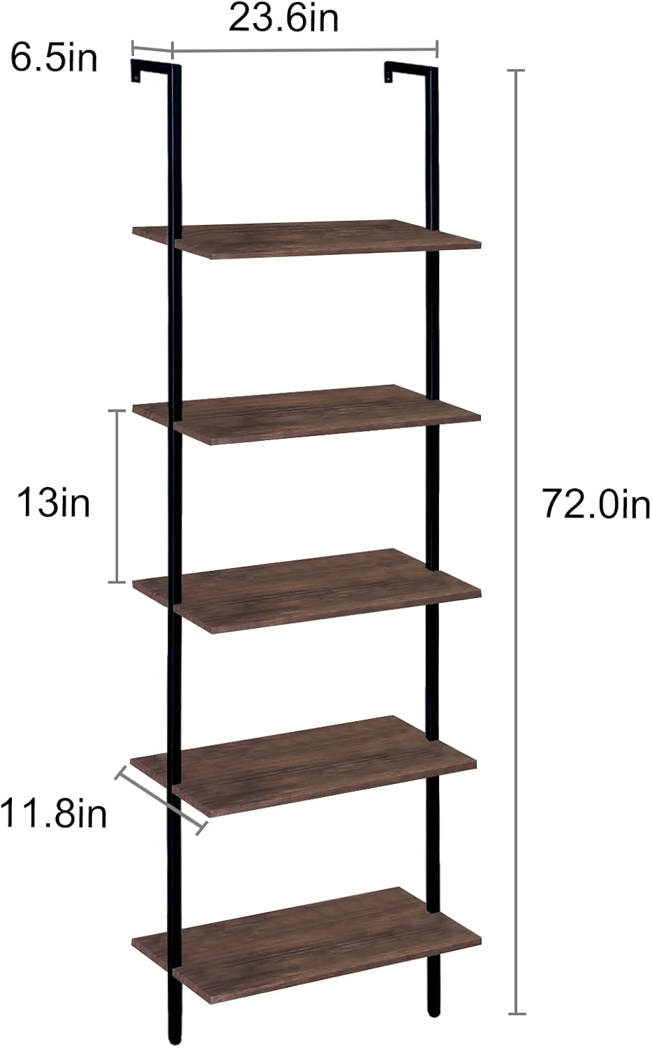 aboxoo Ladder Shelf 2PCS Open Bookshelf 5-Tier Wall-Mounted Wood Bookcase Rack Open Back Industrial Modern Plant Flower Stand Utility OrganizerMetal Frame Furniture Office Kitchen Bedroom (Brown)