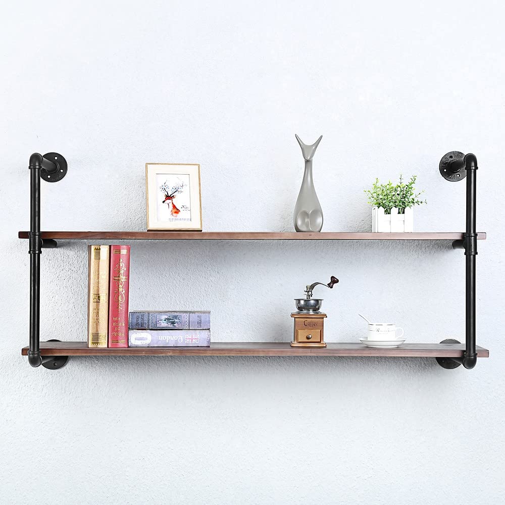Industrial Pipe Shelving Wall Mounted,30in Rustic Metal Floating Shelves,Steampunk Real Wood Book Shelves,Wall Shelf Unit Bookshelf Hanging Wall Shelves,Farmhouse Kitchen Bar Shelving(3 Tier)