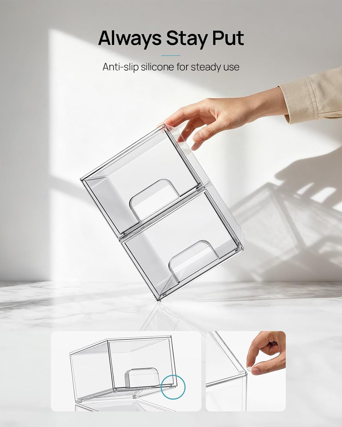 Vtopmart 2 Pack Small Clear Stackable Storage Drawers,Acrylic Bathroom Makeup Organizer,Plastic Storage Bins For Vanity, Undersink, Kitchen Cabinets, Pantry, Home Organization