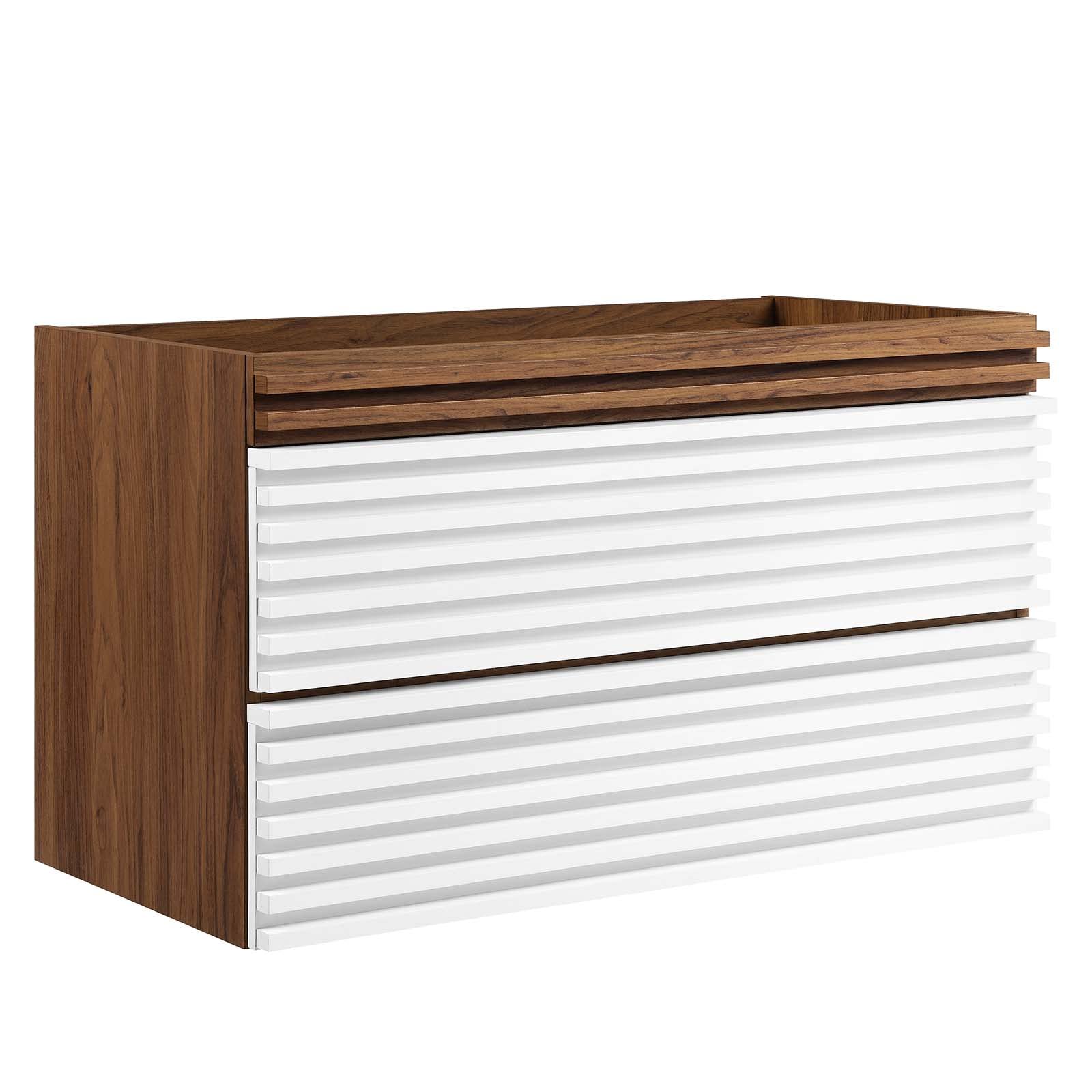 Modway Render 36" Wall-Mount Bathroom Vanity Cabinet in Walnut - Sink Basin Not Included