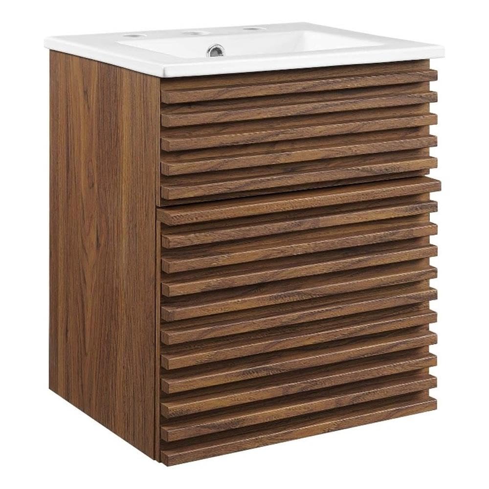 Modway Render 30" Wall-Mount Bathroom Vanity in Oak White
