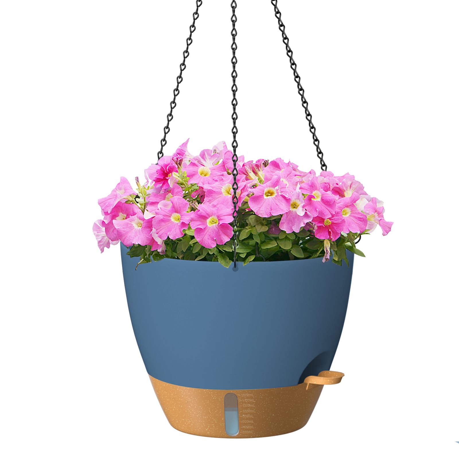 ZMTECH 8 Inch Hanging Planters for Indoor Outdoor Plants, 2 Pack Self Watering Hanging Plant Pots with Drainage Holes and Removable Saucer, Plastic Flower Hanging Pots with Watering Lip (Black)