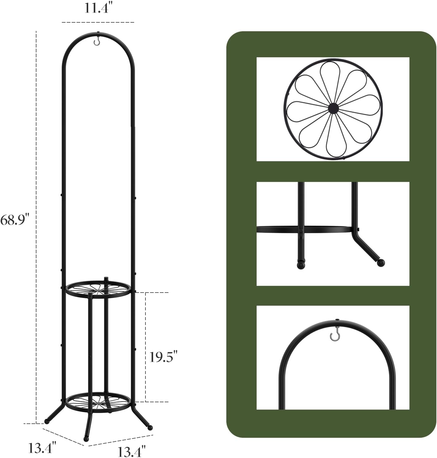 2-tier Hanging Plant Stand Indoor and Outdoor, Space-Saving Iron Plant Shelf, 3 Potted Flower Pot Stand ,Planter Holder for Bedroom Balcony Living Room Patio Garden( n-style)