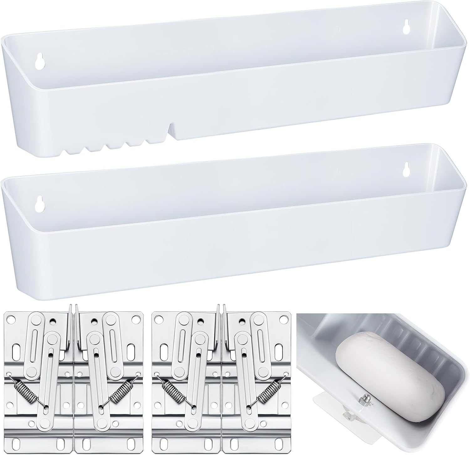 Umigy 2 Pack 14" Kitchen Sink Tip Out Tray, False Drawer Front Flip Tray with Hinges & Clips, Sink Sponge Soap Organizer for Kitchen Bathroom, White
