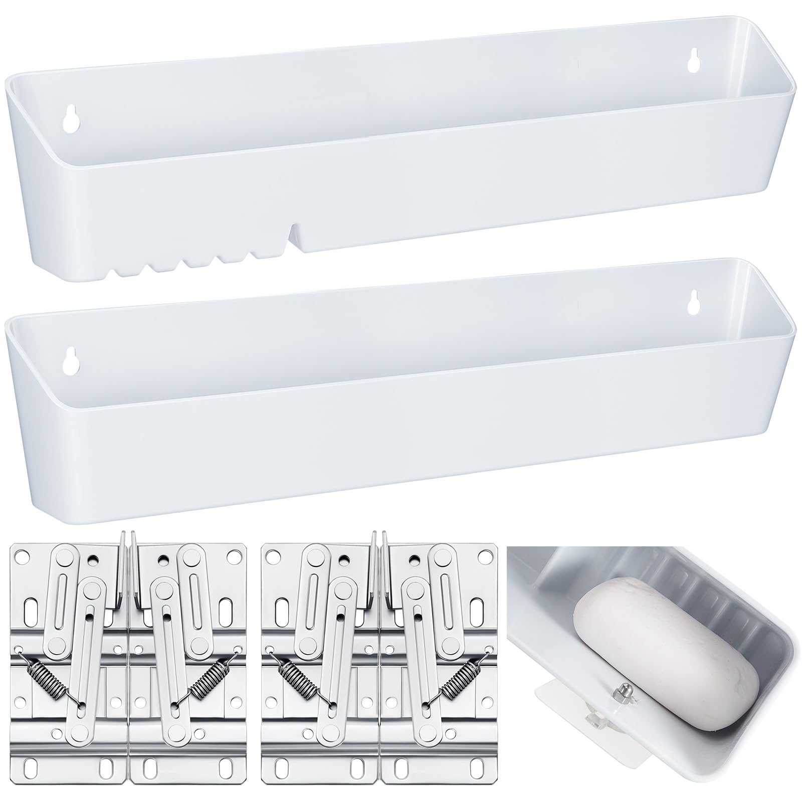 Umigy 2 Pack 14" Kitchen Sink Tip Out Tray, False Drawer Front Flip Tray with Hinges & Clips, Sink Sponge Soap Organizer for Kitchen Bathroom, White