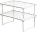 Amazon Basics Space-Saving Stackable Metal Kitchen Cabinet Organizer Shelves for Dishes, Pantry Organization, 12.5" L x 8" D x 4.5" H, Set of 2, White