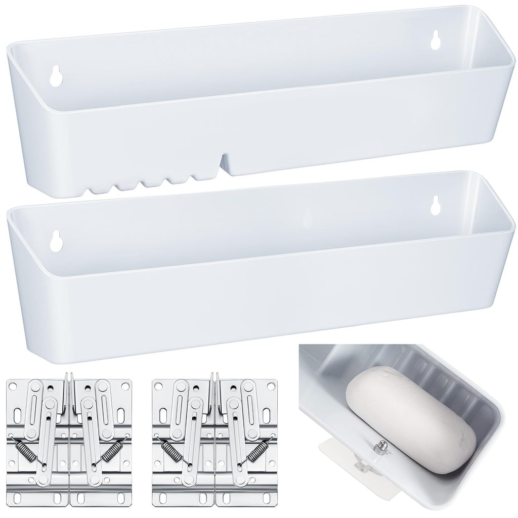 Umigy 2 Pack 14" Kitchen Sink Tip Out Tray, False Drawer Front Flip Tray with Hinges & Clips, Sink Sponge Soap Organizer for Kitchen Bathroom, White