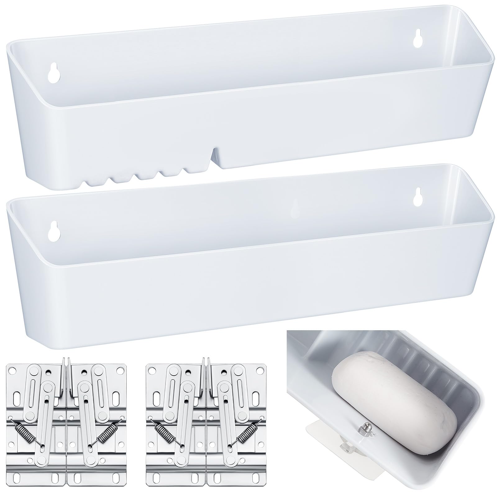Umigy 2 Pack 14" Kitchen Sink Tip Out Tray, False Drawer Front Flip Tray with Hinges & Clips, Sink Sponge Soap Organizer for Kitchen Bathroom, White