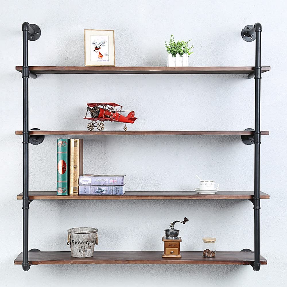 Industrial Pipe Shelving Wall Mounted,30in Rustic Metal Floating Shelves,Steampunk Real Wood Book Shelves,Wall Shelf Unit Bookshelf Hanging Wall Shelves,Farmhouse Kitchen Bar Shelving(3 Tier)
