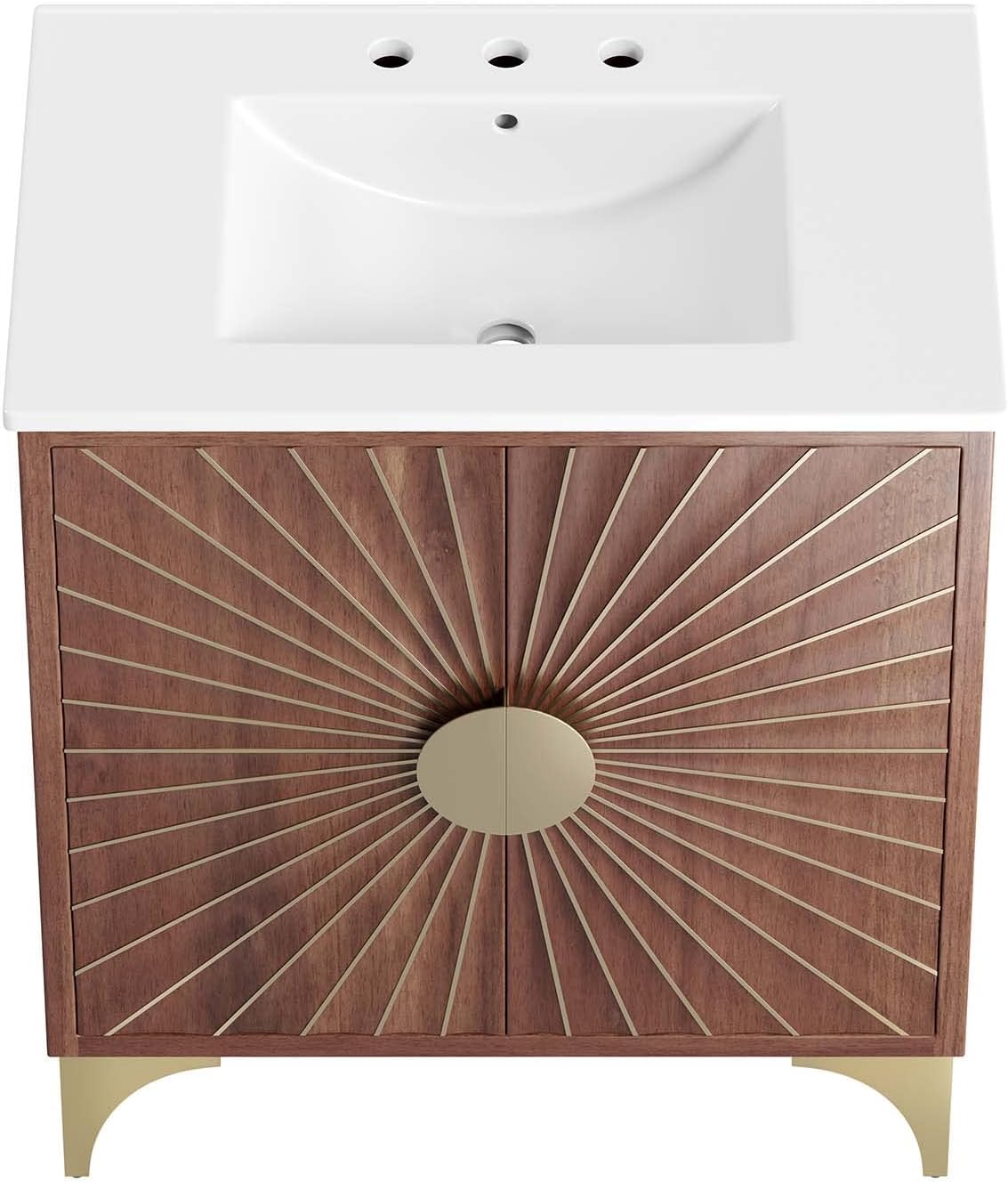 Modway Daylight Bathroom Vanity Cabinet with Ceramic Sink Basin, 30 Inch, White Walnut