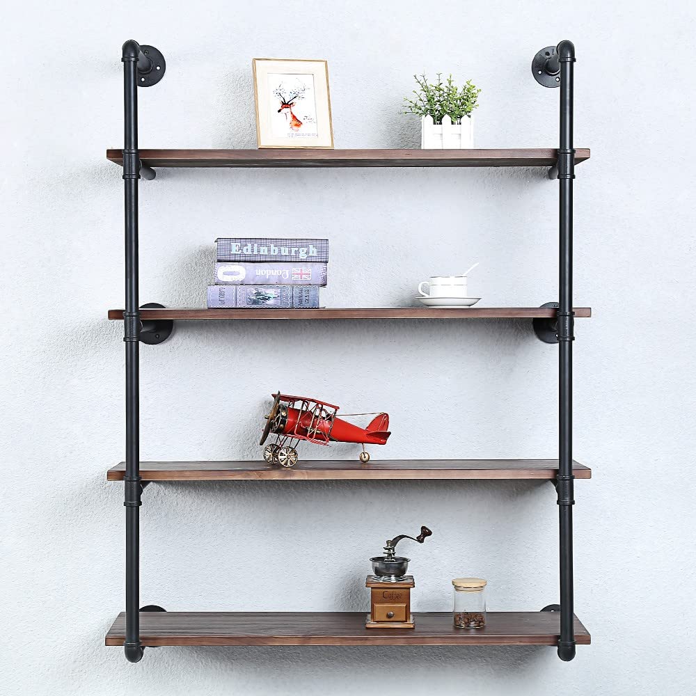 Industrial Pipe Shelving Wall Mounted,30in Rustic Metal Floating Shelves,Steampunk Real Wood Book Shelves,Wall Shelf Unit Bookshelf Hanging Wall Shelves,Farmhouse Kitchen Bar Shelving(3 Tier)