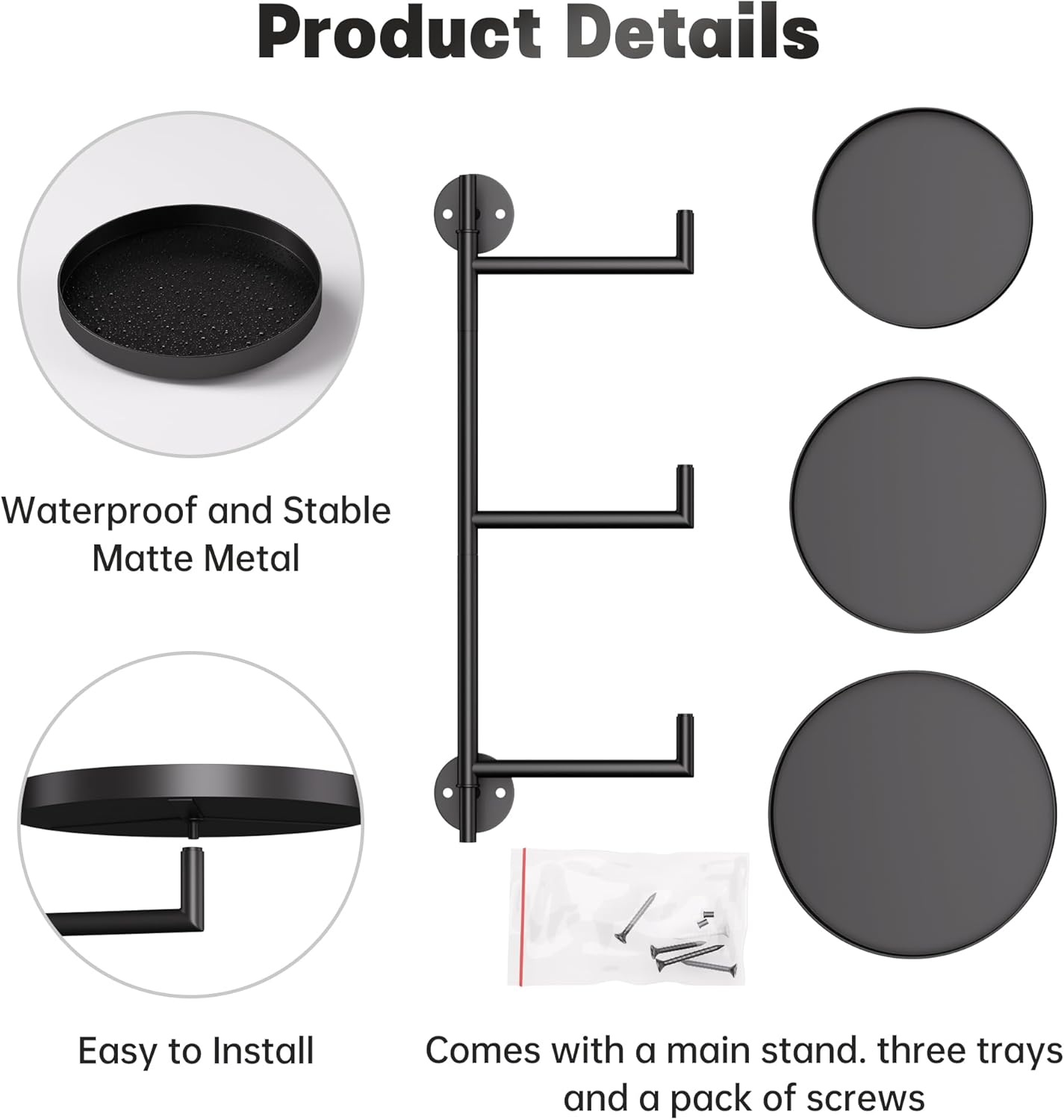 YQSLYSF Window Rotating Plant Stand Shelf Indoor Black Metal Floating Shelves 3-Tier Wall Mount Plant Holders for Living Room Wall Planter Modern Home Decor for Gardening