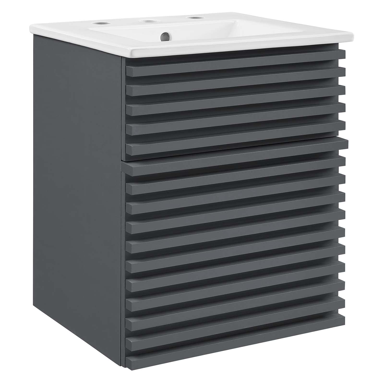 Modway Render 30" Wall-Mount Bathroom Vanity in Oak White