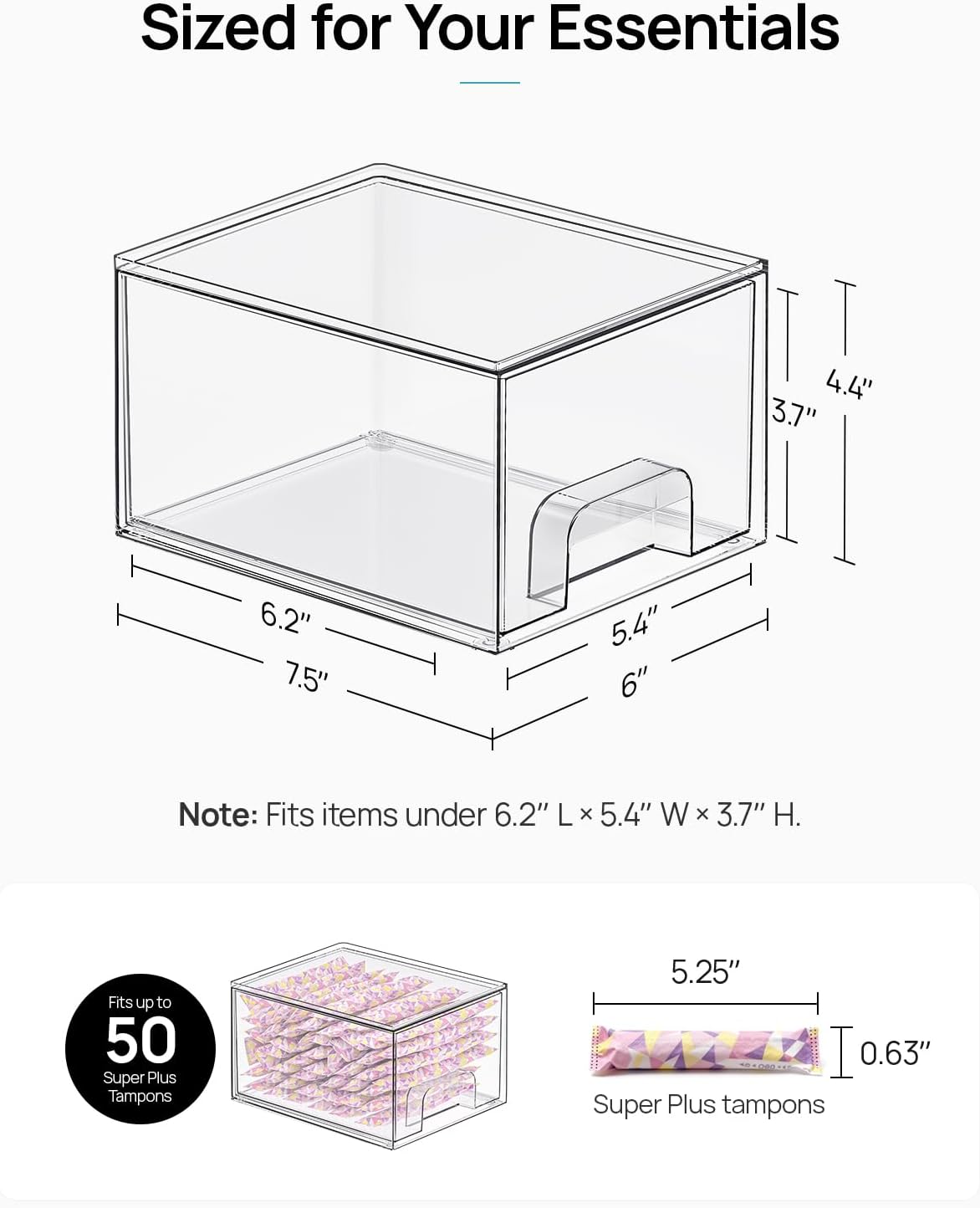Vtopmart 2 Pack Small Clear Stackable Storage Drawers,Acrylic Bathroom Makeup Organizer,Plastic Storage Bins For Vanity, Undersink, Kitchen Cabinets, Pantry, Home Organization