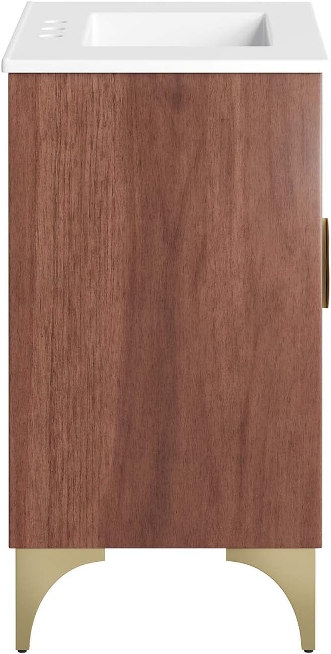 Modway Daylight Bathroom Vanity Cabinet with Ceramic Sink Basin, 30 Inch, White Walnut