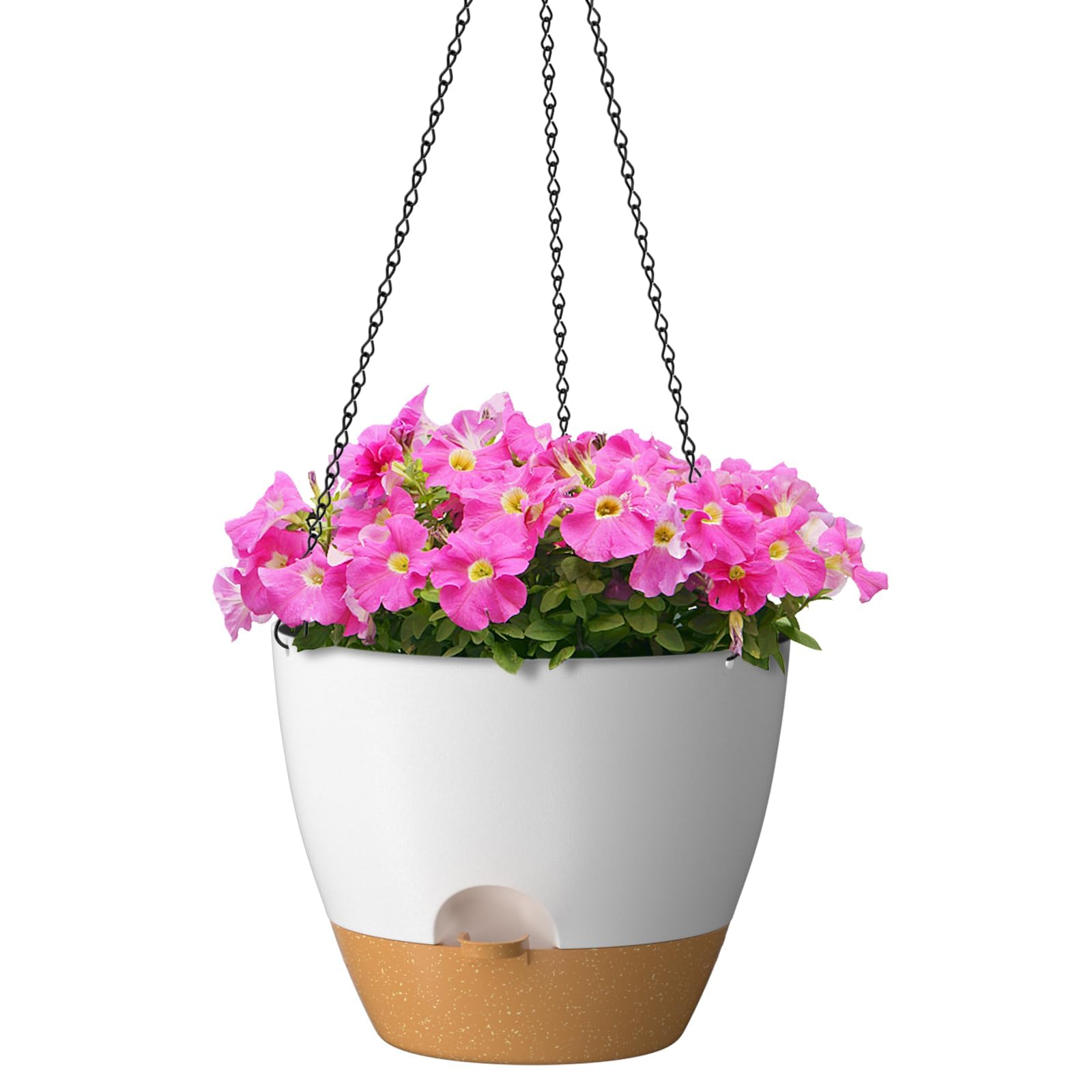 ZMTECH 8 Inch Hanging Planters for Indoor Outdoor Plants, 2 Pack Self Watering Hanging Plant Pots with Drainage Holes and Removable Saucer, Plastic Flower Hanging Pots with Watering Lip (Black)