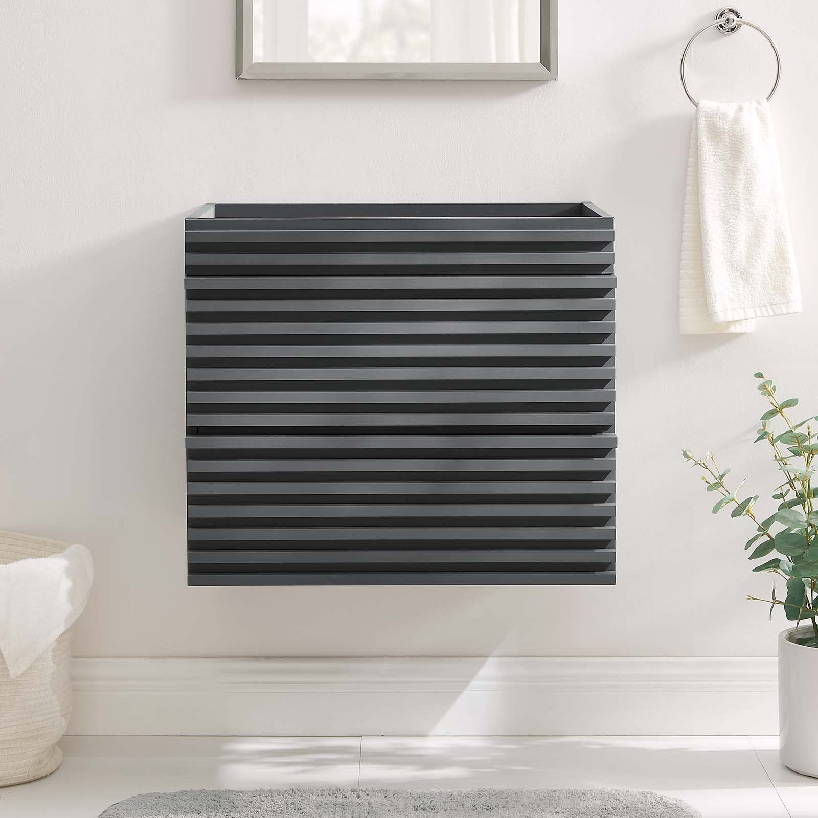 Modway Render 36" Wall-Mount Bathroom Vanity Cabinet in Walnut - Sink Basin Not Included