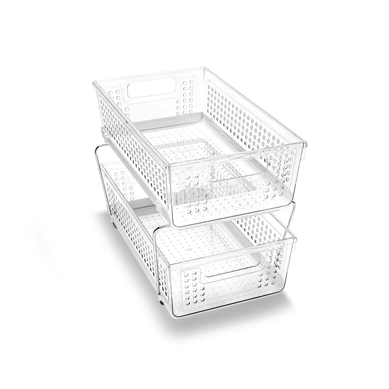 madesmart 2 Tier Organizer, Under Cabinet Storage with Pull Out Sliding Drawers, for Cleaning Supplies, Undersink Storage, Sponges, Bottles & Bath, Adjustable Dividers & Pull Out Baskets, Clear