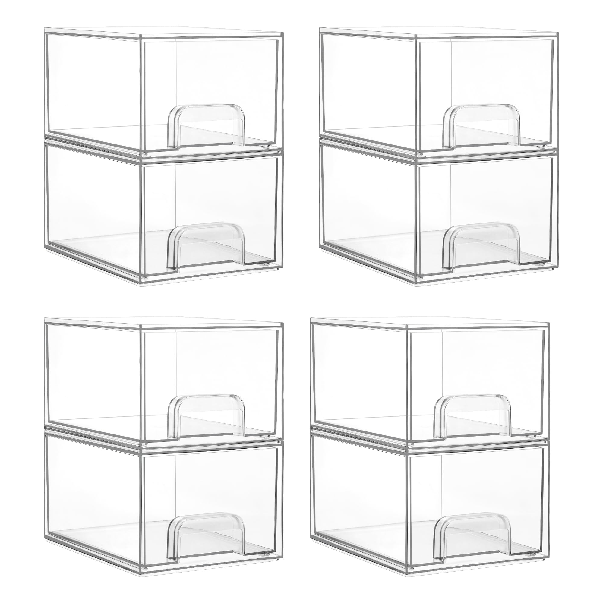 Vtopmart 2 Pack Small Clear Stackable Storage Drawers,Acrylic Bathroom Makeup Organizer,Plastic Storage Bins For Vanity, Undersink, Kitchen Cabinets, Pantry, Home Organization