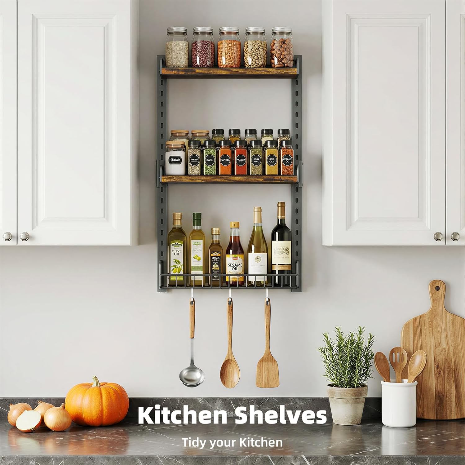 Kalrin 3 Tier Bathroom Shelves Over Toilet - Wall Mounted Floating Shelves with Drain Basket, Toilet Paper Storage, Height Adjustable Over The Toilet Storage, Vintage Brown