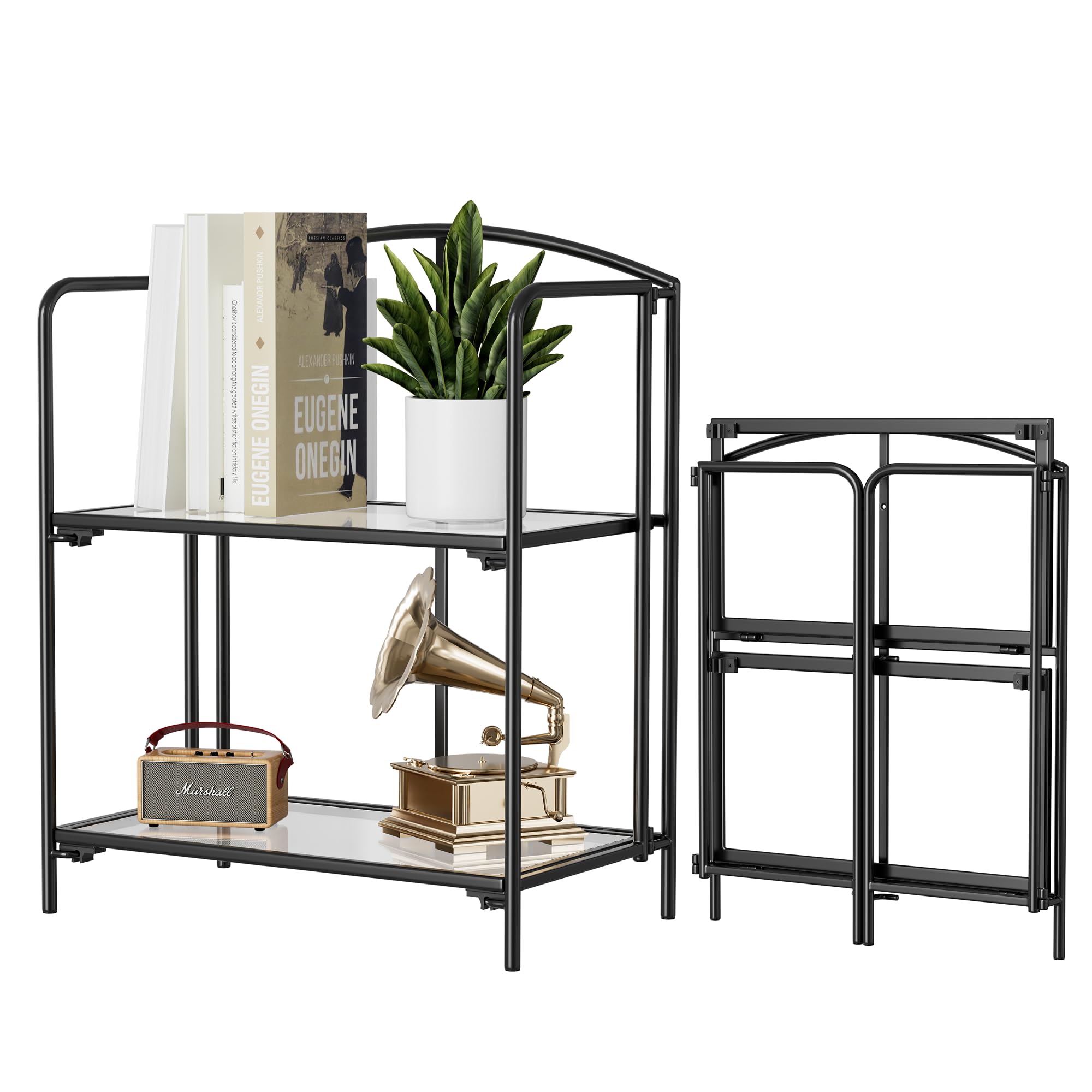 Crofy No Assembly Folding Bookshelf for Living Room, 5 Tier White Collapsible Book Shelf for Home Office, Portable Bookcase Storage Organizer