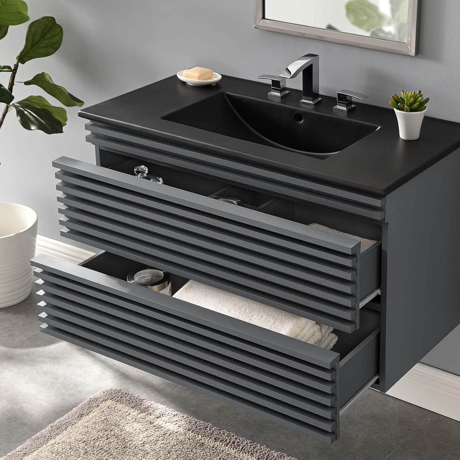 Modway Render 30" Wall-Mount Bathroom Vanity in Oak White