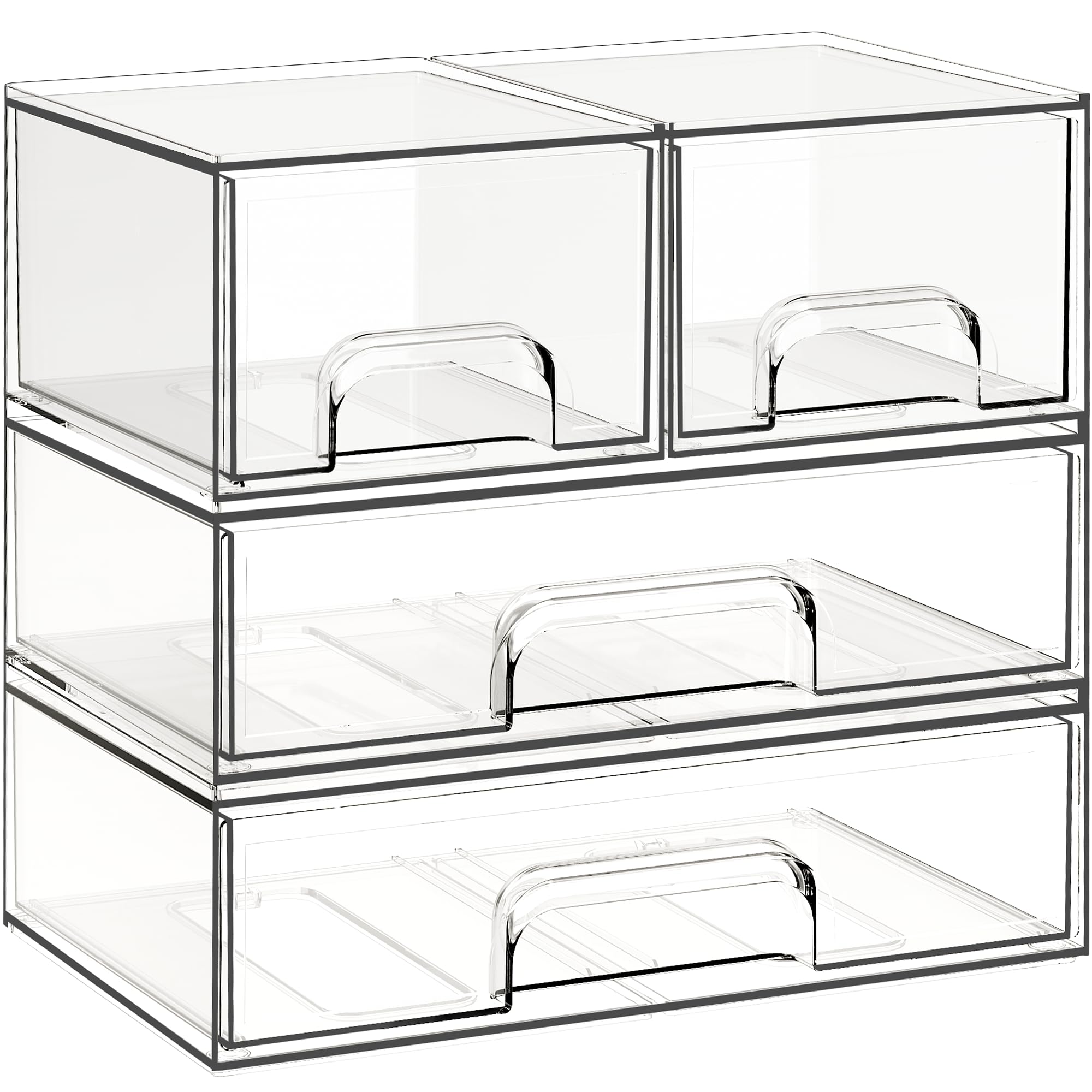 Criusia Stackable Storage Drawers, 3 Pack Clear Acrylic Makeup & Bathroom Organizer, Versatile Storage Bins for Vanity, Under Sink, Kitchen Cabinets & Pantry