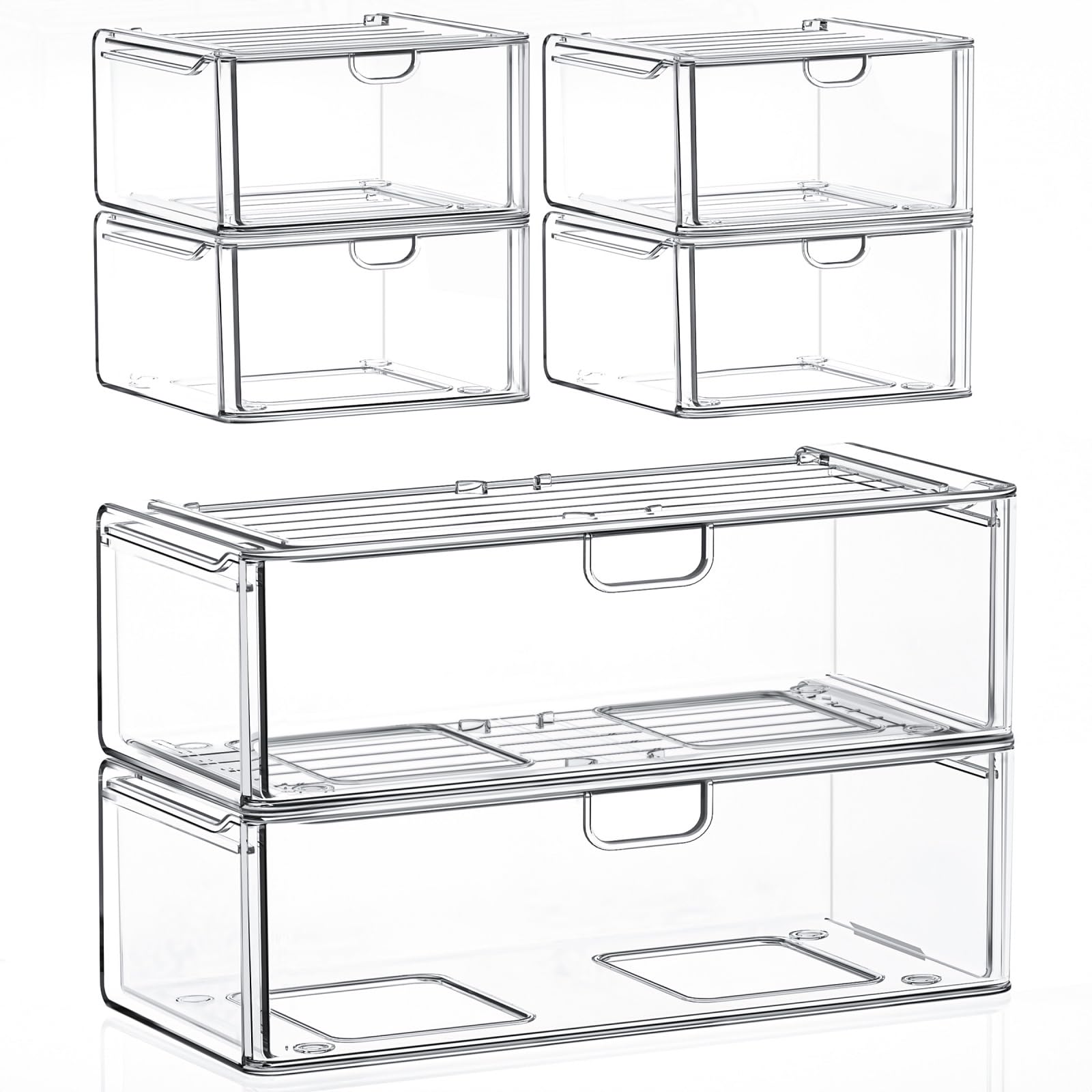 caktraie Acrylic Storage Drawers Set of 6, Clear Makeup Organizer, Plastic Organizer Bins for Beauty Supplies,Ideal for Vanity, Bathroom,Cabinet,Pantry Organization