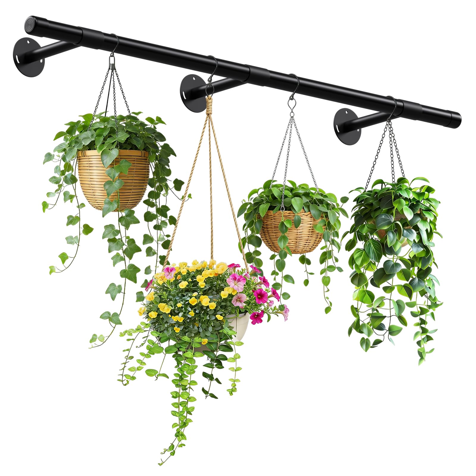 SUTINE Plant Hanging Rod, 47 Inch Plant Hanger Indoor for Window Ceiling, Heavy Duty Hanging Planters for Indoor Plants, Black Wall Plants Holder, Window Plants Shelves Pot/Chain/Plant Not Included