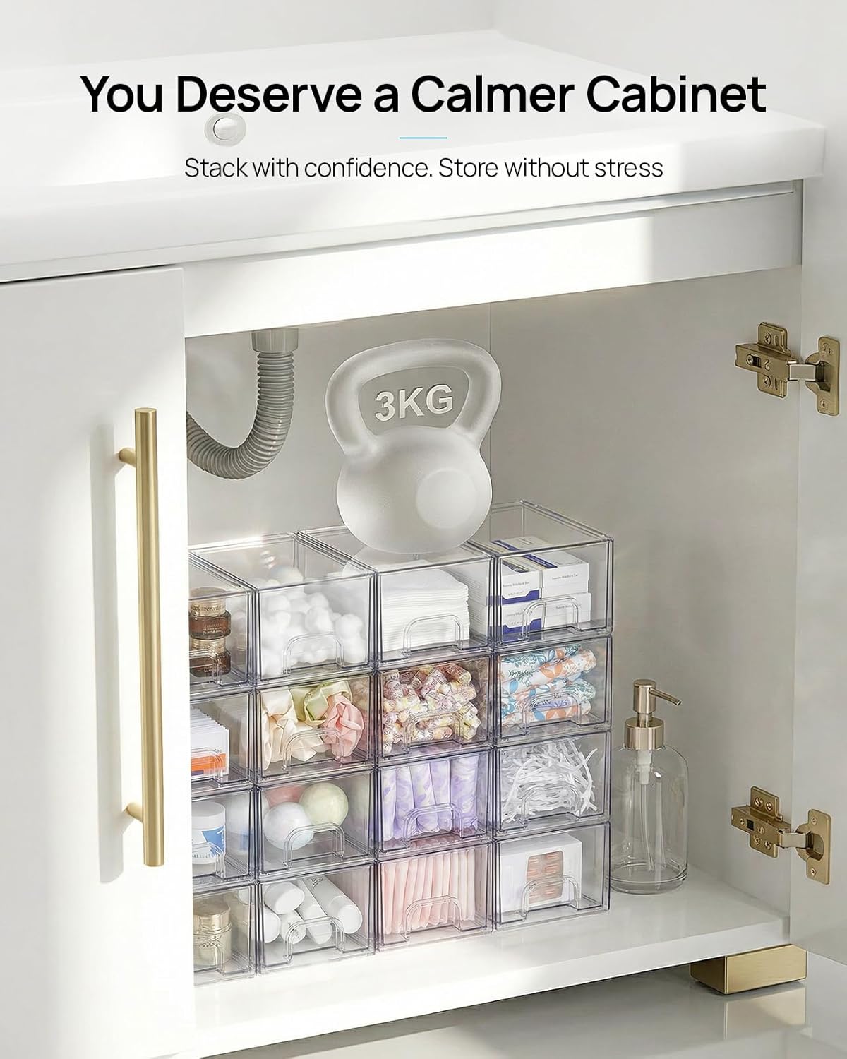 Vtopmart 2 Pack Small Clear Stackable Storage Drawers,Acrylic Bathroom Makeup Organizer,Plastic Storage Bins For Vanity, Undersink, Kitchen Cabinets, Pantry, Home Organization