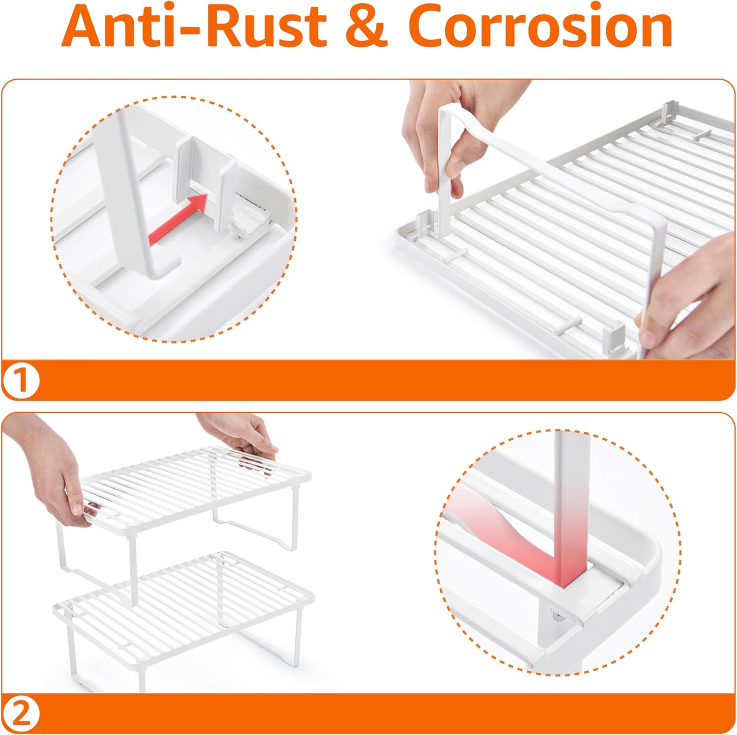 Amazon Basics Space-Saving Stackable Metal Kitchen Cabinet Organizer Shelves for Dishes, Pantry Organization, 12.5" L x 8" D x 4.5" H, Set of 2, White