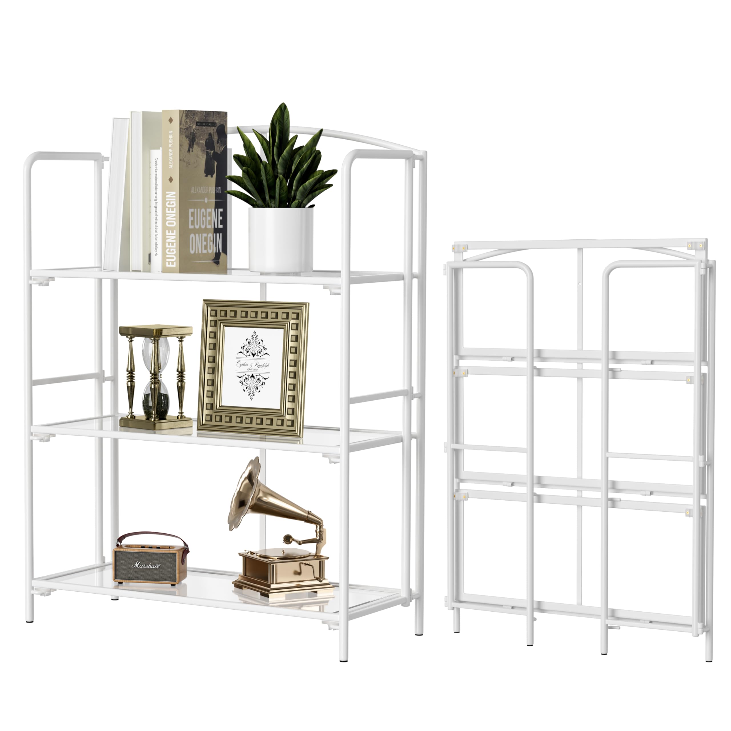 Crofy No Assembly Folding Bookshelf for Living Room, 5 Tier White Collapsible Book Shelf for Home Office, Portable Bookcase Storage Organizer