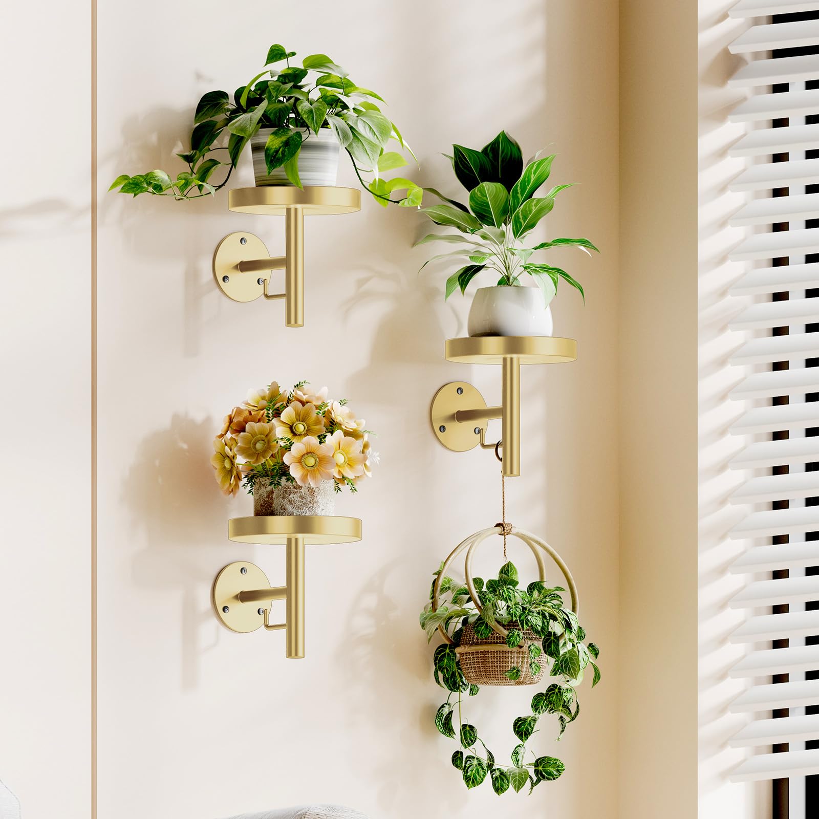 YUOROS 3 Pack Wall Planters for Indoor Plants Hanging Shelf Wall Mounted Plant Hanging Holder (White)