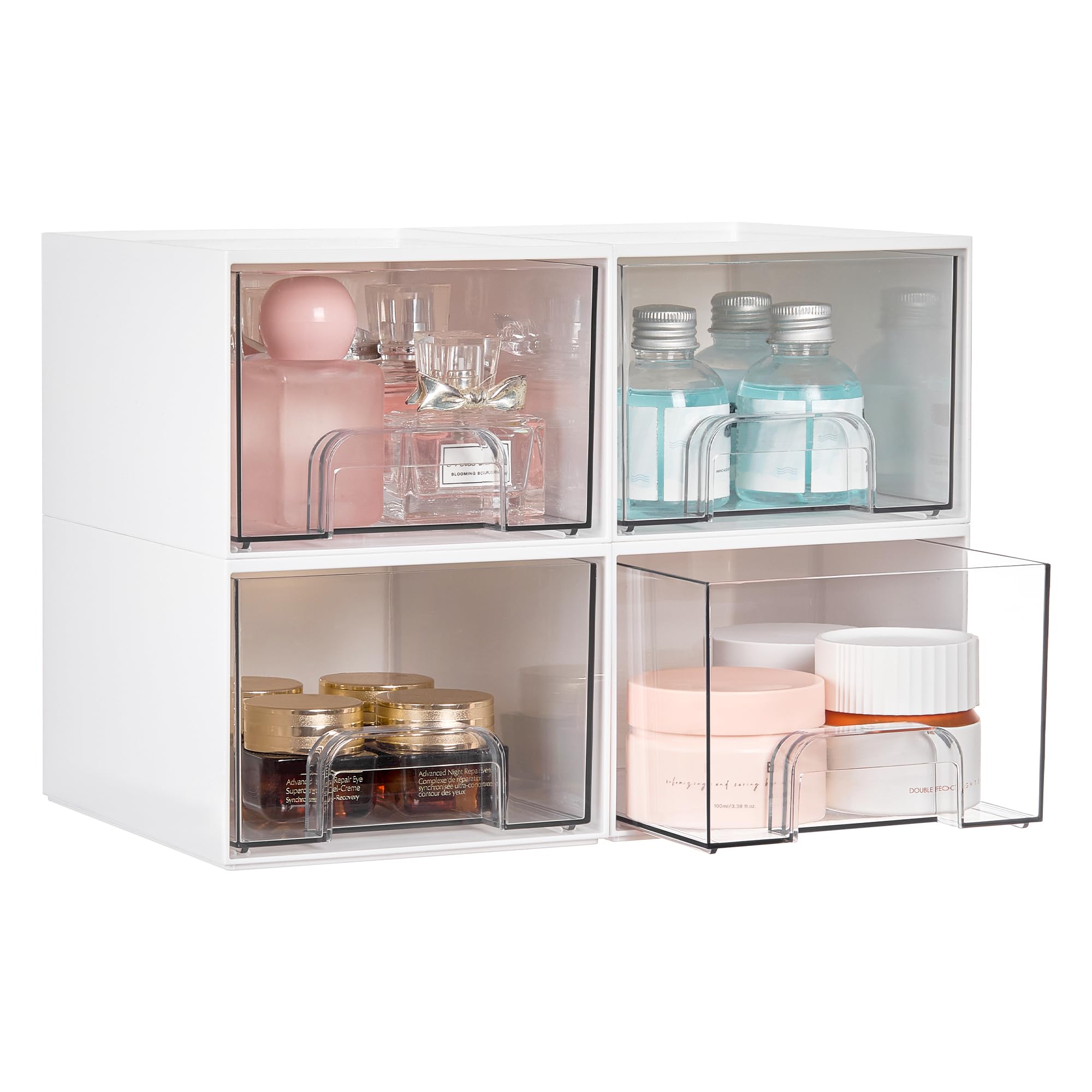Vtopmart 2 Pack Small Clear Stackable Storage Drawers,Acrylic Bathroom Makeup Organizer,Plastic Storage Bins For Vanity, Undersink, Kitchen Cabinets, Pantry, Home Organization
