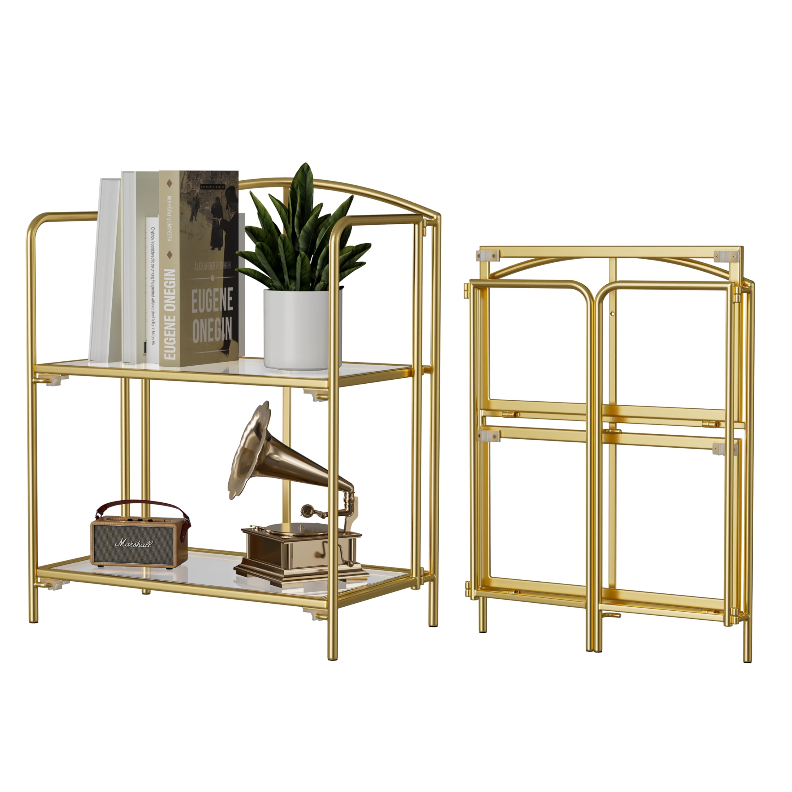 Crofy No Assembly Folding Bookshelf for Living Room, 5 Tier White Collapsible Book Shelf for Home Office, Portable Bookcase Storage Organizer