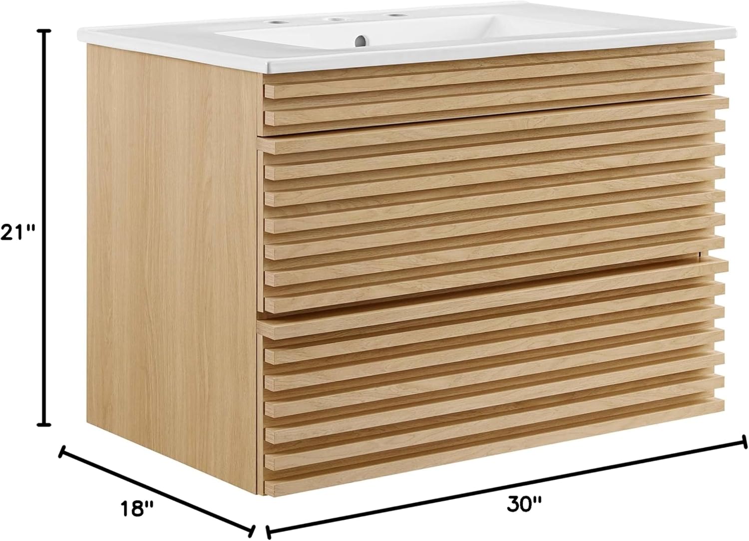 Modway Render 30" Wall-Mount Bathroom Vanity in Oak White