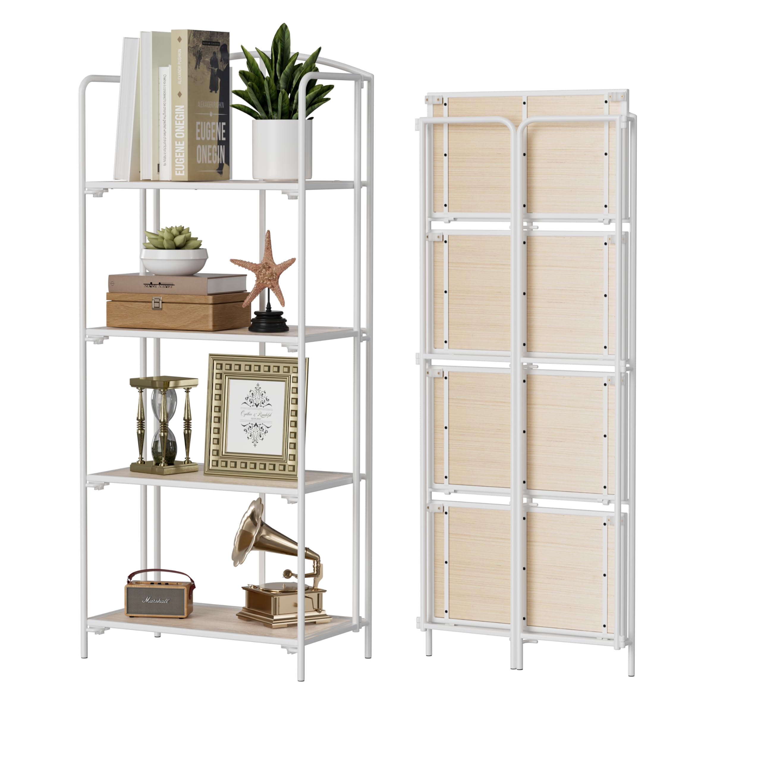 Crofy No Assembly Folding Bookshelf for Living Room, 5 Tier White Collapsible Book Shelf for Home Office, Portable Bookcase Storage Organizer