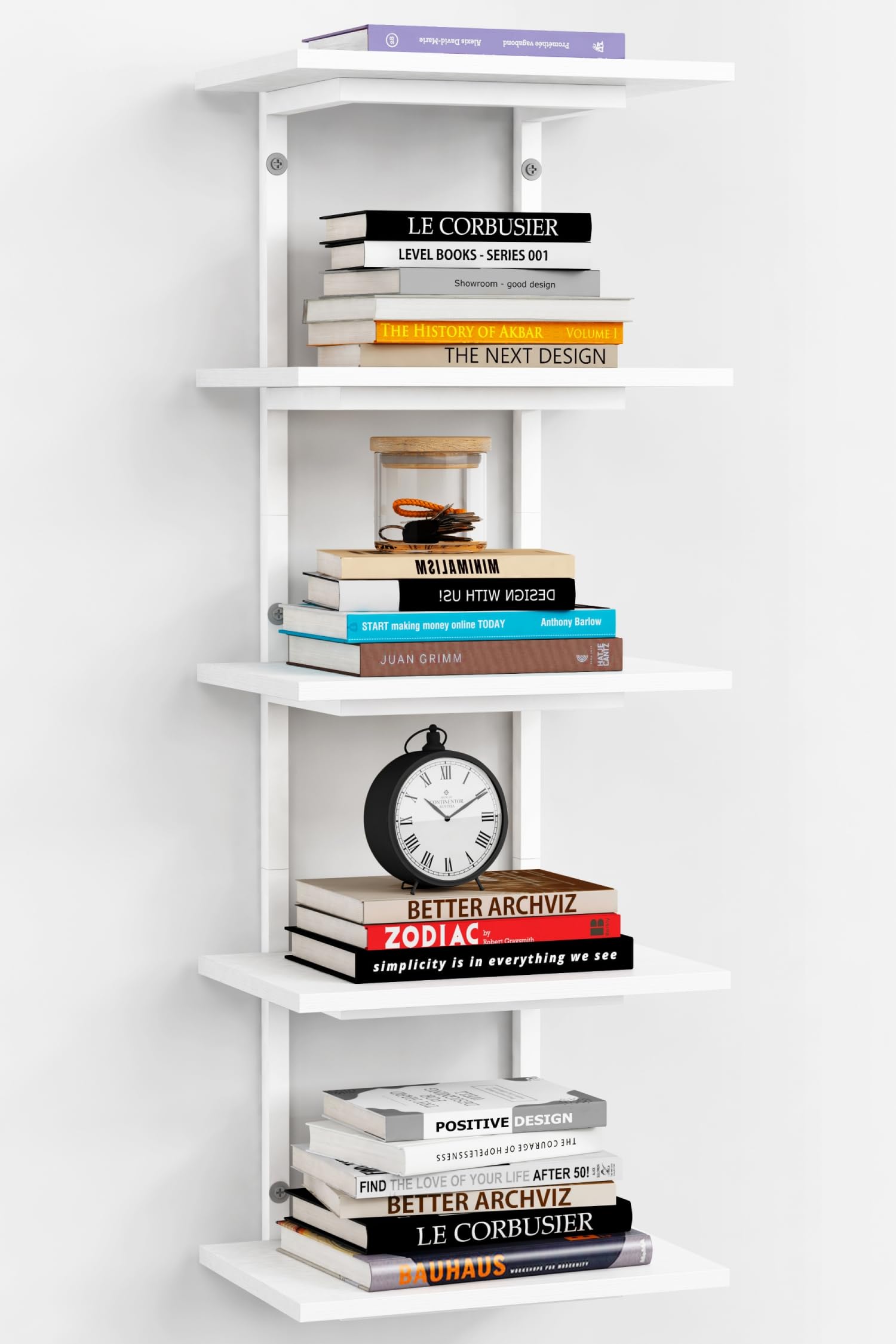 Harwaya 5 Tier Wall Bookshelf Unit for Bedroom Books, Large Floating Book Shelves Wall Mounted, Rustic Wood Lack Tiered Hanging Shelf for Kitchen Office Living Room Corner (Dark Brown)