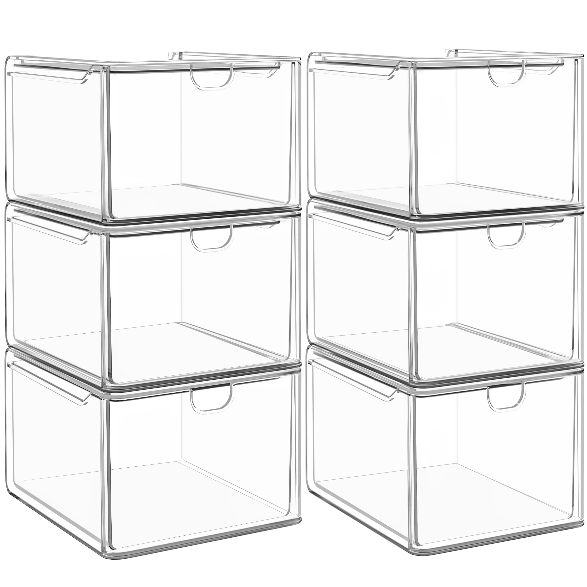 caktraie Acrylic Storage Drawers Set of 6, Clear Makeup Organizer, Plastic Organizer Bins for Beauty Supplies,Ideal for Vanity, Bathroom,Cabinet,Pantry Organization