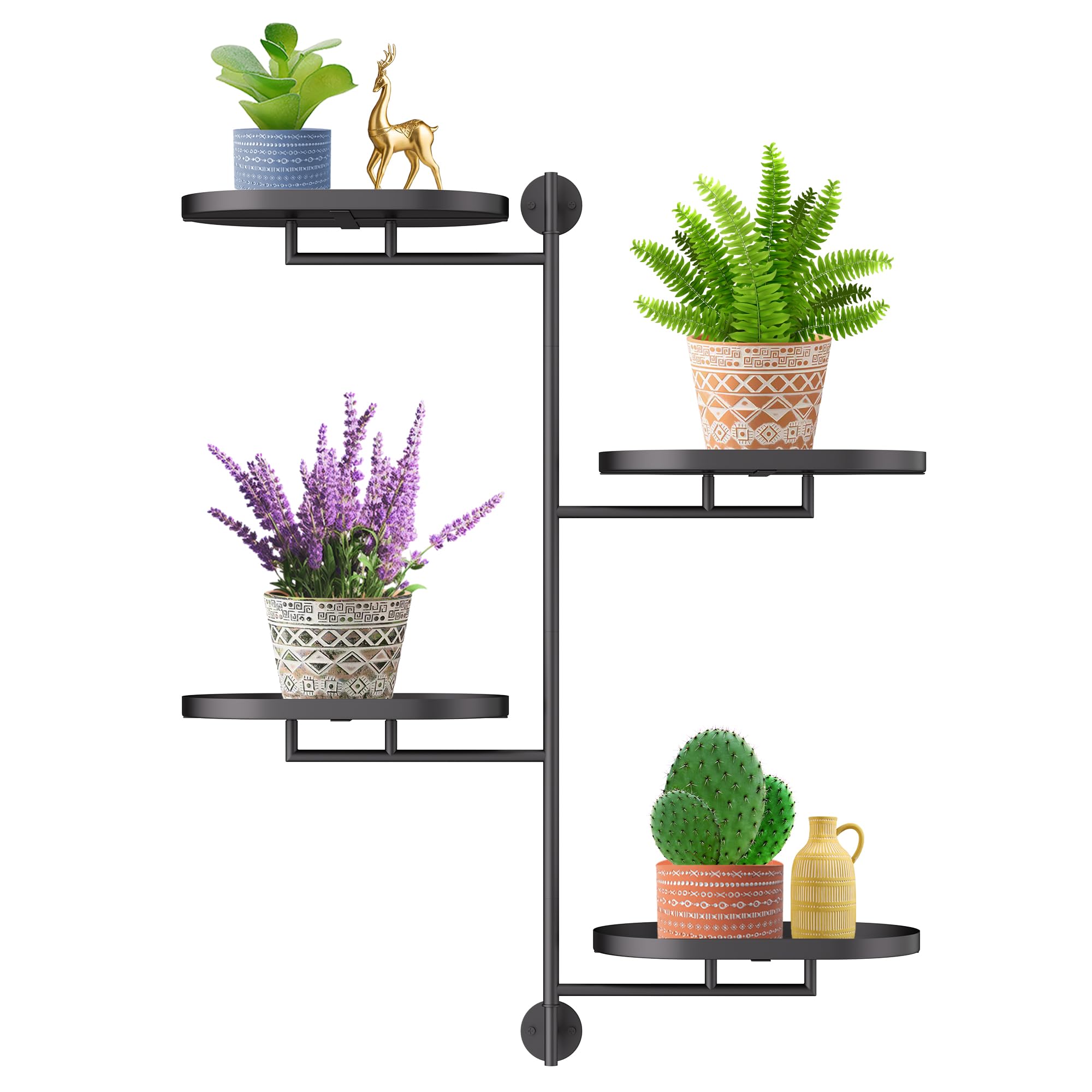 YQSLYSF Window Rotating Plant Stand Shelf Indoor Black Metal Floating Shelves 3-Tier Wall Mount Plant Holders for Living Room Wall Planter Modern Home Decor for Gardening