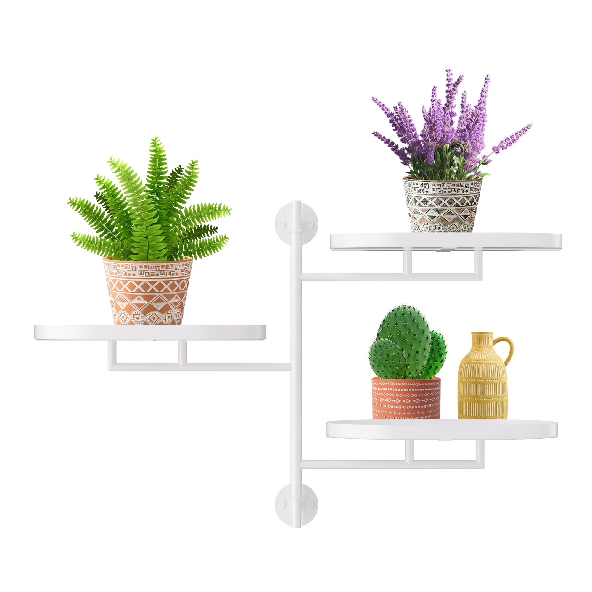 YQSLYSF Window Rotating Plant Stand Shelf Indoor Black Metal Floating Shelves 3-Tier Wall Mount Plant Holders for Living Room Wall Planter Modern Home Decor for Gardening