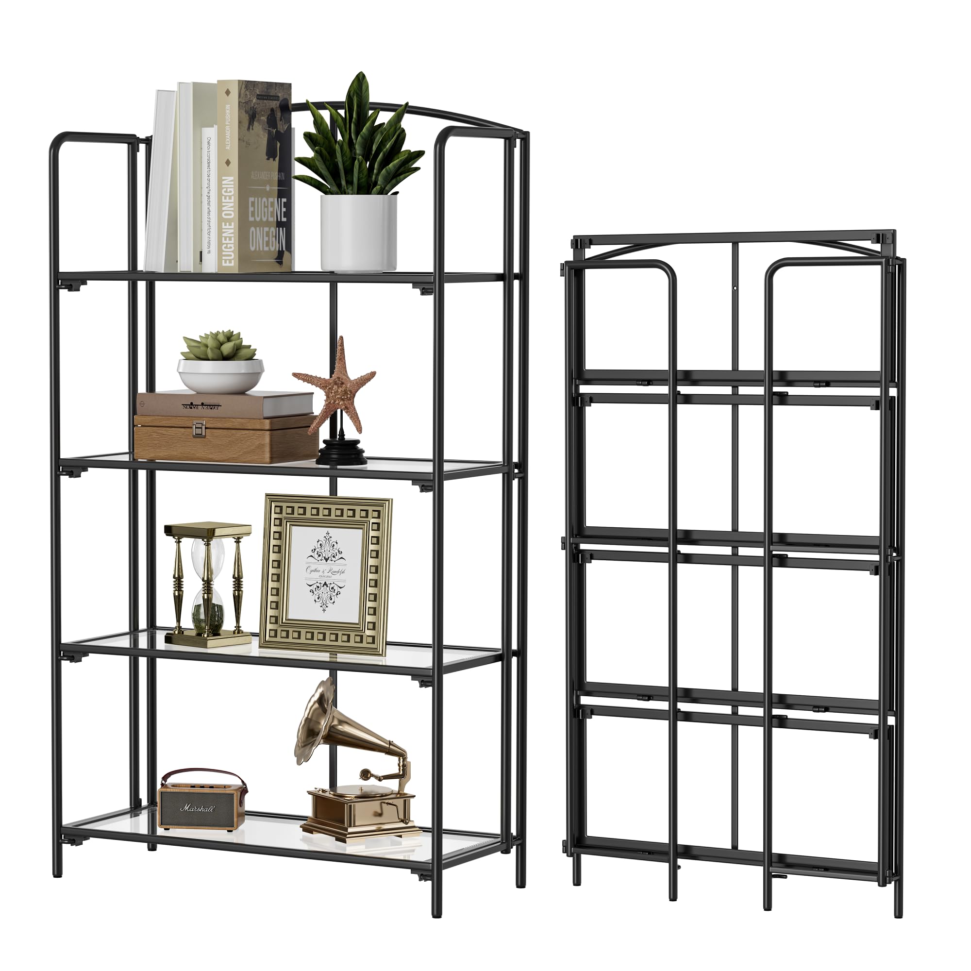 Crofy No Assembly Folding Bookshelf for Living Room, 5 Tier White Collapsible Book Shelf for Home Office, Portable Bookcase Storage Organizer