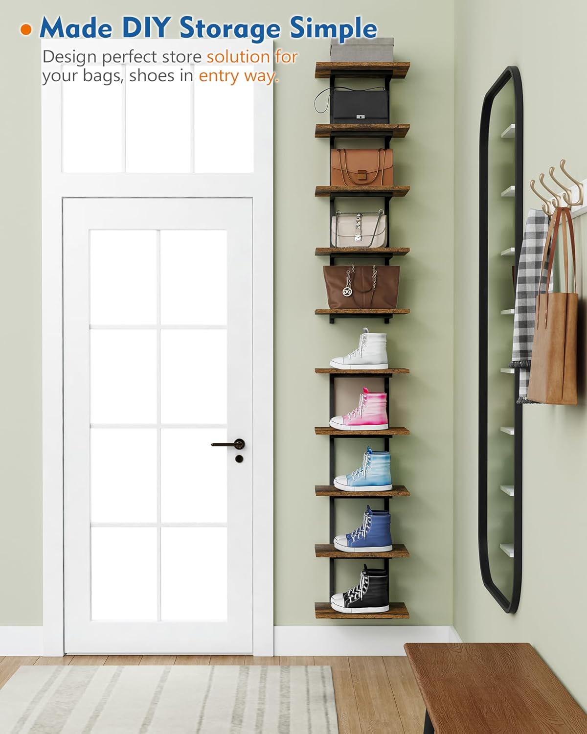 Harwaya 5 Tier Wall Bookshelf Unit for Bedroom Books, Large Floating Book Shelves Wall Mounted, Rustic Wood Lack Tiered Hanging Shelf for Kitchen Office Living Room Corner (Dark Brown)