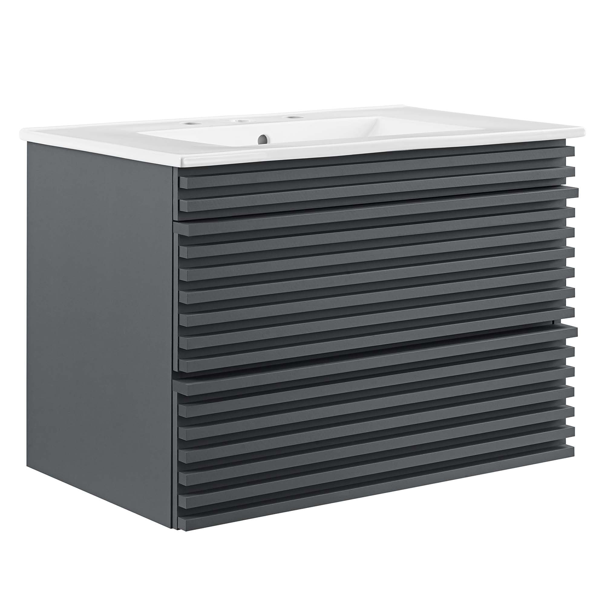 Modway Render 30" Wall-Mount Bathroom Vanity in Oak White