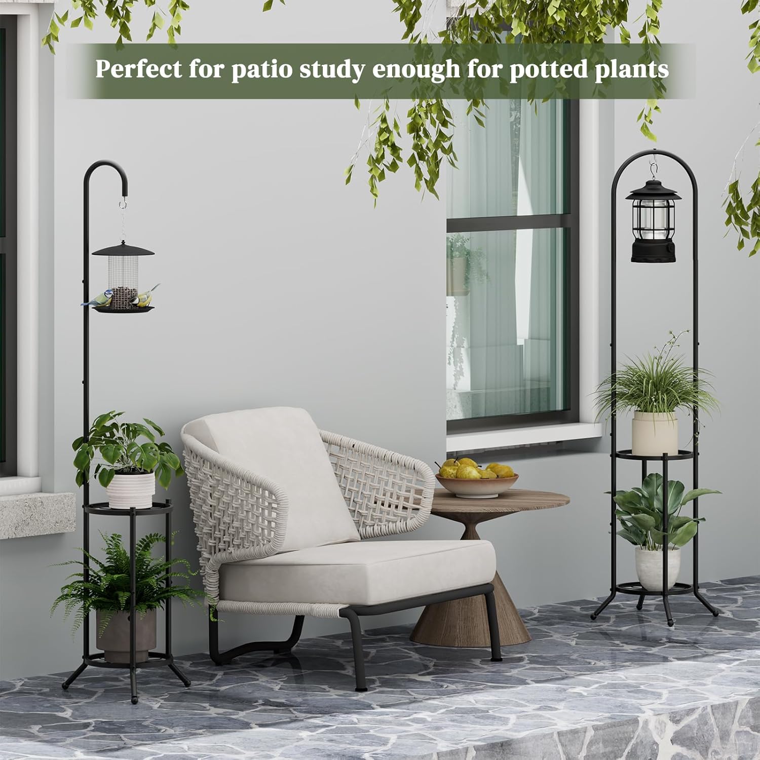 2-tier Hanging Plant Stand Indoor and Outdoor, Space-Saving Iron Plant Shelf, 3 Potted Flower Pot Stand ,Planter Holder for Bedroom Balcony Living Room Patio Garden( n-style)