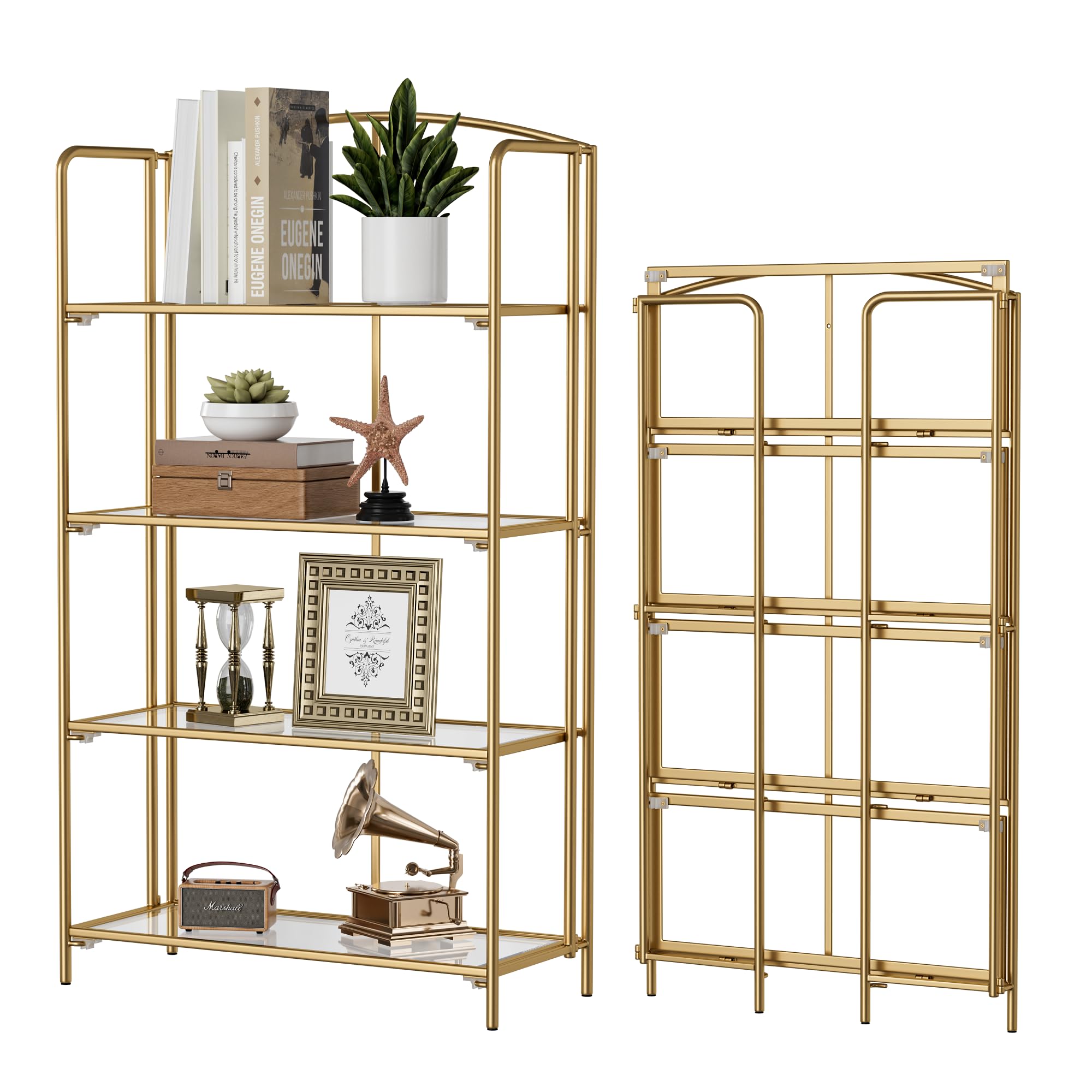 Crofy No Assembly Folding Bookshelf for Living Room, 5 Tier White Collapsible Book Shelf for Home Office, Portable Bookcase Storage Organizer