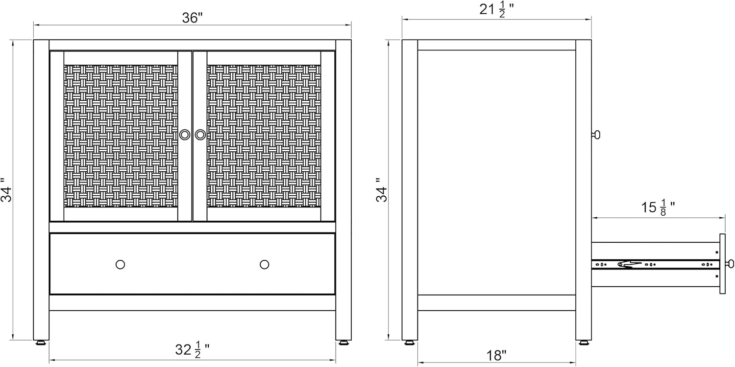 Alaterre Furniture Lucca Bathroom Vanity - Freestanding Cabinet Without Sink - 36 Inch Wood Bathroom Vanity with Large Drawer and Soft-Close Doors - Under Sink Cabinet Only (Natural)