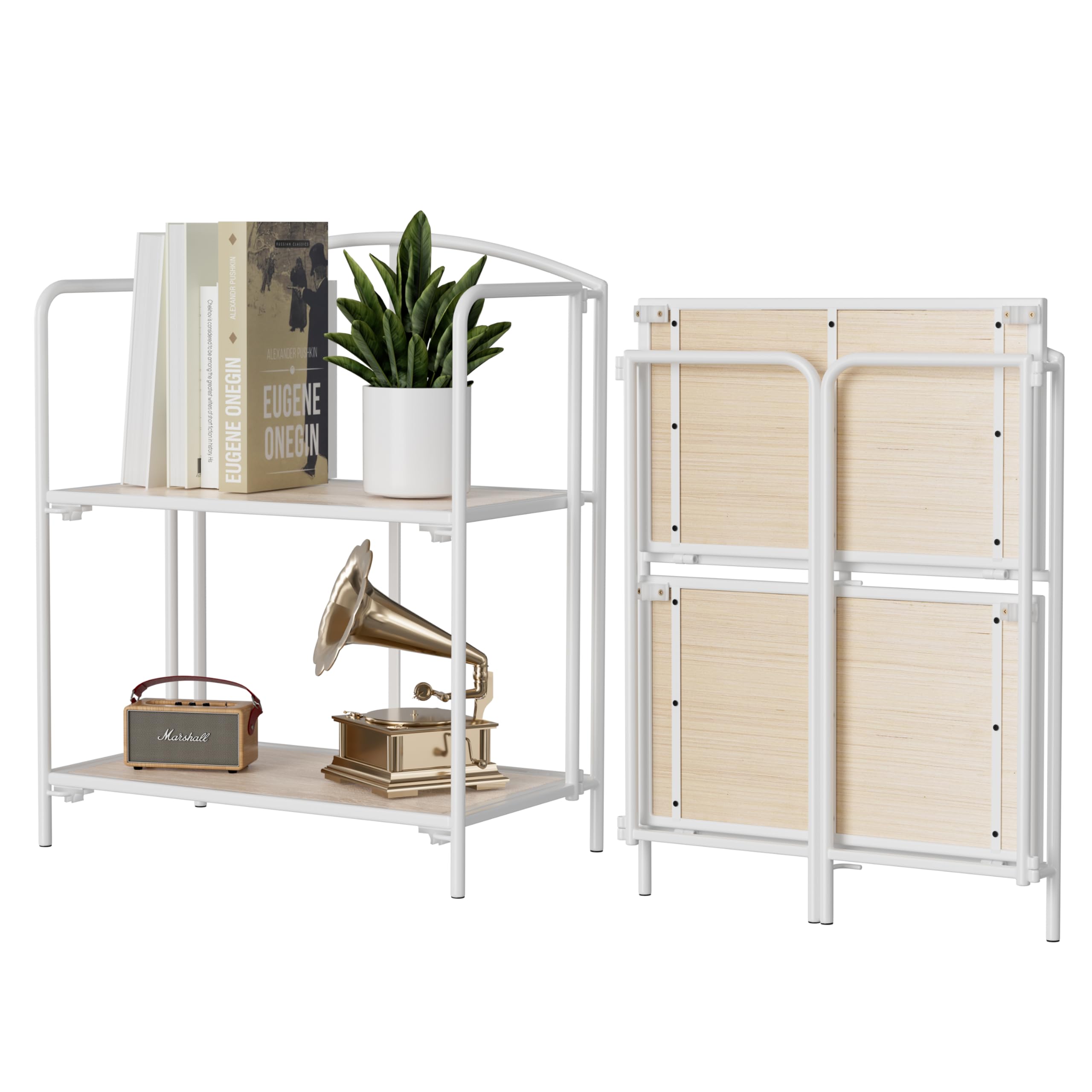 Crofy No Assembly Folding Bookshelf for Living Room, 5 Tier White Collapsible Book Shelf for Home Office, Portable Bookcase Storage Organizer