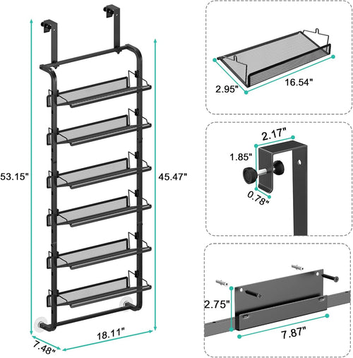 bukfen Over the Door Shoe Organizer, 6-Tier Adjustable Door-Mounted/Wall-Mounted Shoe Rack, Heavy-Duty Metal Storage for Closet Door, Black, 1 Pack